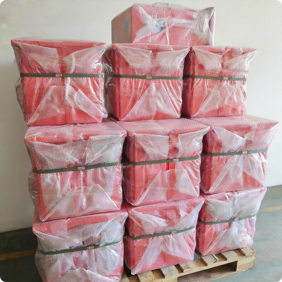 De orange distributionskasser produceret af Ouyue Factory er ved at blive eksporteret til USA